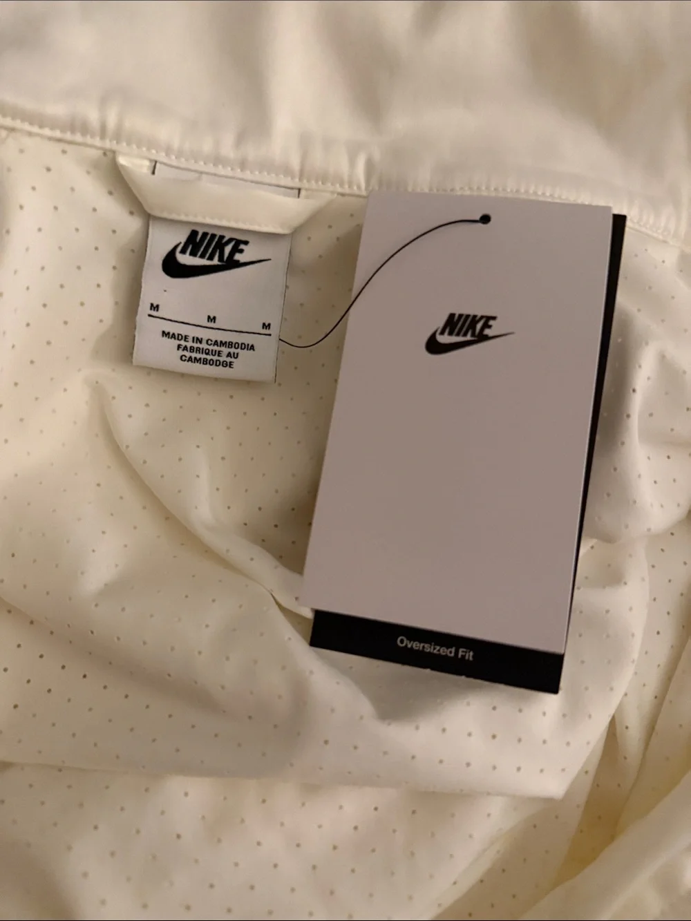 Nike Pleated Oversized Satin Full Zip Track Jacket Ivory Womens HJ0516-133